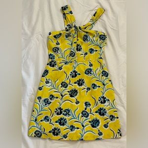 Top Shop Floral and Yellow Twist Neck Mini Dress